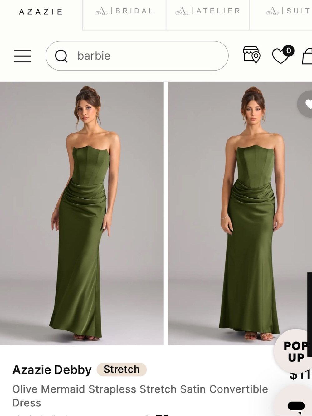 Azazie Olive Stretch Satin Bridesmaids Dress - Debby